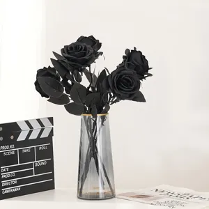 Gotico Scuro Halloween Simulazione Fiore Nero Artificiale Singolo Ramoscello Fiore in Tessuto Arredamento per la Casa Oggetto di Scena per Fotografia