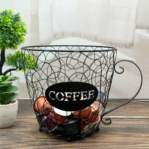 Modern Iron Wire Mesh Coffee Pod Storage Basket Hollow Out Mug Shaped Organizer Holder Rack For Countertop Kitchen Home Decor