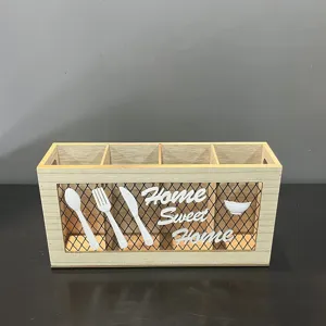 Caja Organizadora de Cubiertos de Madera de Estilo Europeo Para Cocina Soporte de Almacenamiento de Tenedores Cucharas Cuchillos Caja Decorativa