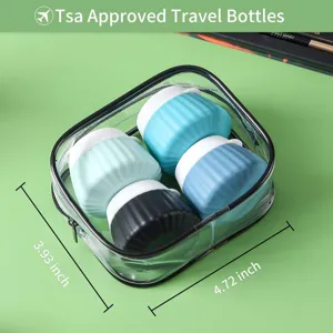 TSA approved portable silicone travel bottles set in a clear 4.7-inch toiletry bag