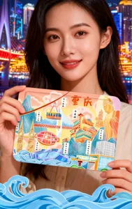Detailed hand-held view of Chongqing city illustration self-heating hand warmer pad