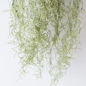 Detailed close-up of light green artificial hanging Spanish moss air plant vines