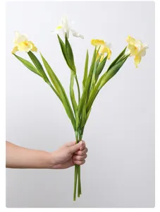 Artificial PU iris flower bouquet detail view, elegant home decor faux floral arrangement
