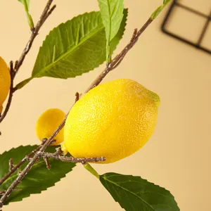 Life-like artificial lemon branch with yellow fruits for home and table decor