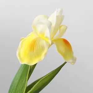 Realistic PU Iris Flower Single Stem Yellow and White Fake Floral for Home Decor