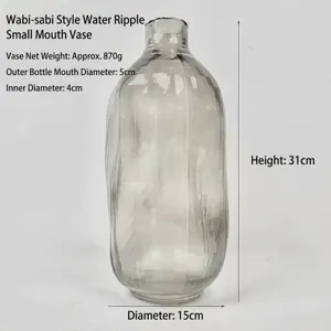 Wabi-sabi style glass vase with water ripple texture and narrow mouth home decor