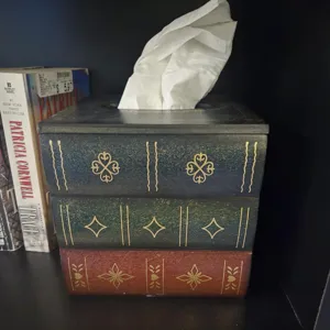 Boîte à mouchoirs vintage en bois en forme de livres pour décorer le salon ou le bureau