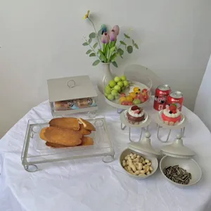 Bandeja de Postres de Metal Acrílico Europeo Plato de Almacenamiento Minimalista Frutas Snacks Soporte Pastel Creativo Decoración Boda