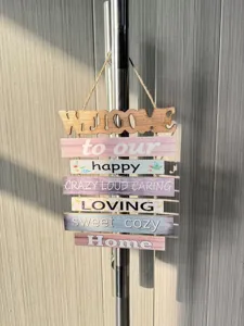 Rustic wooden welcome hanging plaque for home decor with cozy slogans and rope