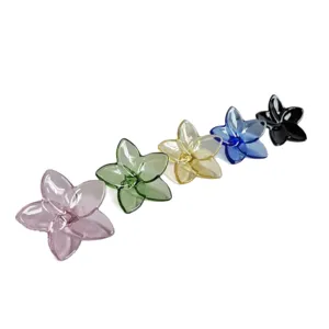 Set of five multicolor crystal glass flower ornaments for luxury home decor