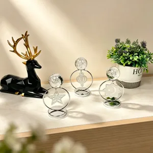 Lichte Luxe IJzeren Glazen Bol Ornament Holle Ster Maan Lantaarn Patroon Desktop Decor Gegalvaniseerd Zilver Europees Ambachtelijk Ornament