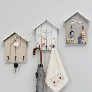 Nordic Wood House Key Holder Wall Decorative Hook Home Lettering Hanging Rack For Entryway Storage Organization Decor