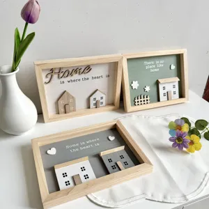 Nordic wooden 3D house shadow box frames for rustic home wall decor and tabletop display