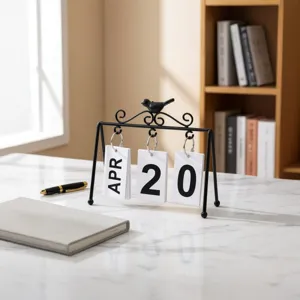 Nordic Style Iron Bird Flip Desk Calendar Minimalist Metal Perpetual Calendar For Office Home Decor Desktop Ornament