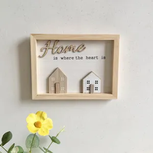 Nordic wooden decorative frame with Home is where the heart is quote for wall decor