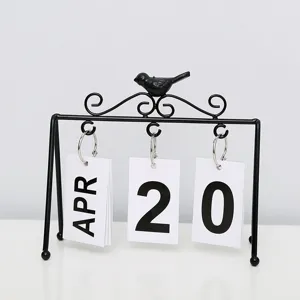Nordic style black iron bird flip calendar for desktop decoration