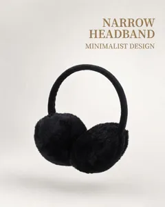 Detailed view of black plush earmuffs with a slim headband design for winter warmth.