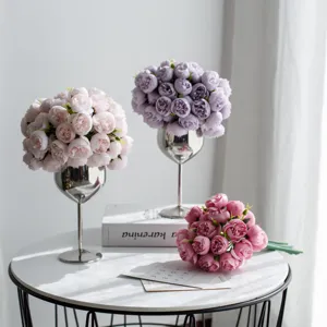 Elegante künstliche Rosensträuße mit 27 Köpfen in Rosa und Lila für die Heimdekoration