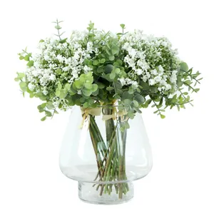 Mazzo artificiale di eucalipto e velo di sposa in vaso di vetro per decorazione casa