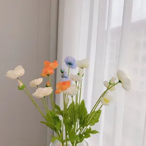 Ramo de amapolas artificiales flocadas en blanco, naranja y azul para hogar