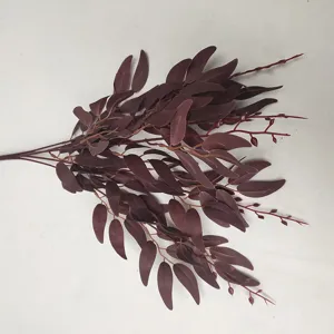 Elegant dark maroon artificial willow leaf branch silk bunch for wedding venue decoration