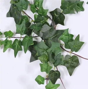 Detailed close-up of artificial ivy leaves showing realistic green textures