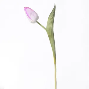 Realistic artificial moist-touch tulip flower in white and pink for home decor and photography