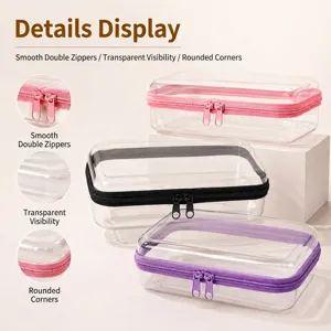 Detail view of clear PET storage box showing the smooth double zipper feature