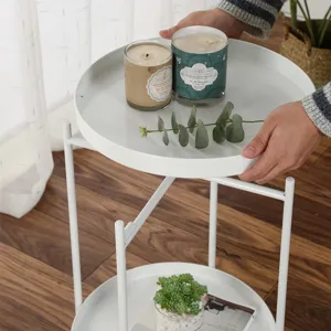 Modern wit metalen bijzettafel met twee niveaus voor in de woonkamer of slaapkamer