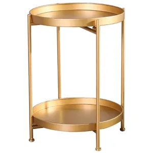 Moderne Noordse gouden ijzeren ronde bijzettafel met 2 niveaus voor woonkamer