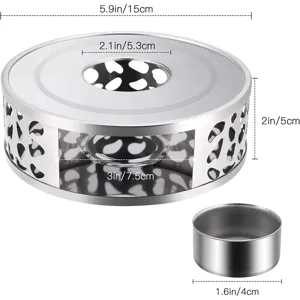Stainless steel tea warmer base with dimensions for teapot heating