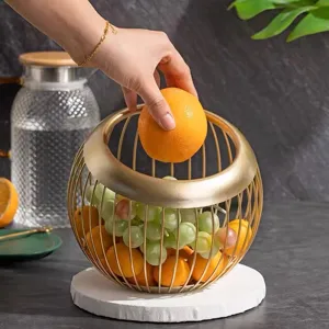 Minimalist golden hollow iron fruit basket for stylish home storage and display