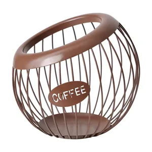Modern brown iron wire coffee pod storage basket with hollow decorative coffee text