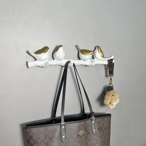 Decorative European style bird on branch wall hook rack for entryway keys and bags