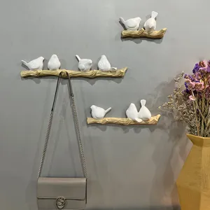 Decorative creative European style bird on branch wall hooks for hanging keys and coats