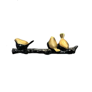 Creative bird branch wall hook for keys and coats in gold and black decorative finish