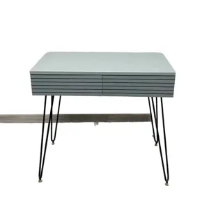 Modern minimalist vanity desk with fluted drawers and black metal hairpin legs