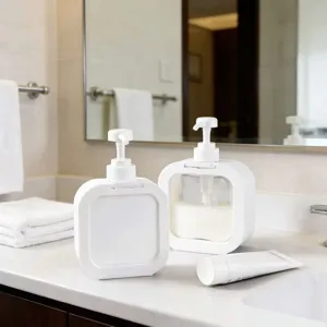 Large Capacity Refillable Bottle Shampoo Shower Gel Dispenser Press Pump Square Plastic Bottle For Travel Bathroom Home Storage