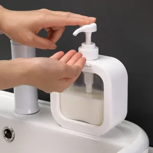 White 500ml refillable pump dispenser bottle for shampoo and lotion in a bathroom