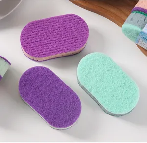 Detail shot of colorful high-density scrubbing sponges for effective kitchen cleaning.