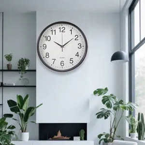 Horloge Murale Ronde à Quartz de 12 Pouces Minimaliste Silencieuse sans Tic-tac à Piles Décoration Moderne pour Salon Bureau