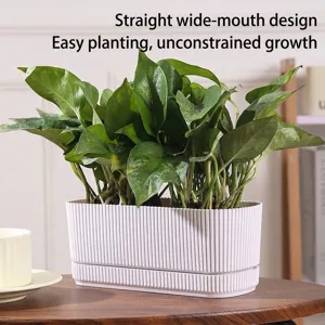 Elegante witte rechthoekige verticale geribbelde PP plastic bloempot met schotel