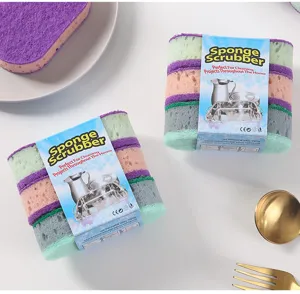 Premium multi-colored high-density sponge scrubbers in protective card packaging.