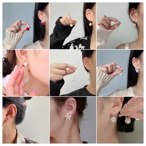 Luxury Alloy Rhinestone Flower Drop Earrings With 925 Sterling Silver Post Artificial Pearl Tassel Earrings For Women Party Jewelry