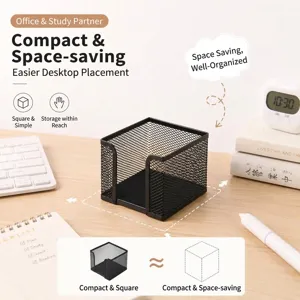 Organisateur de Bureau en Maille Métallique Noire Porte-stylo Créatif Boîte de Rangement Multifonctionnelle pour Notes et Mémos
