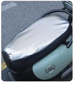 Detail shot of the silver reflective sun-protection seat cover for electric scooter