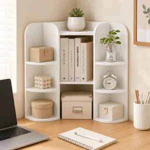 Organizador de escritorio de esquina blanco moderno de varios niveles para oficina