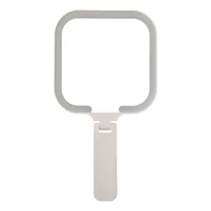 Tragbarer quadratischer LED-Handspiegel mit faltbarem Griff in minimalistischem Weiß