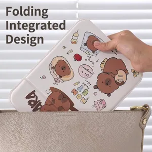 Tragbarer faltbarer Make-up-Spiegel mit süßem Capybara-Cartoon-Design für die Handtasche