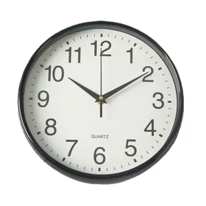 Horloge murale ronde à quartz de 12 pouces avec cadre noir et chiffres simples